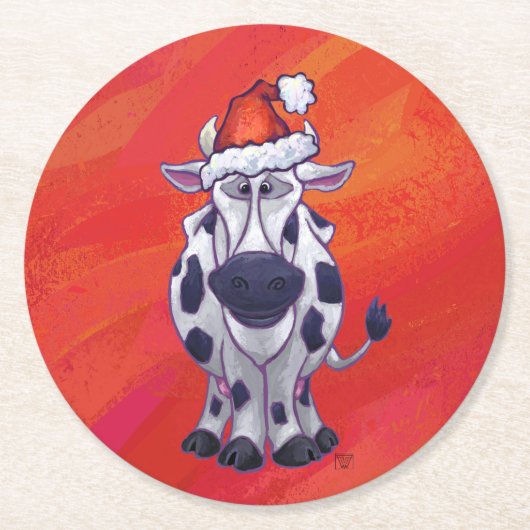 Koe kerst ronde kartonnen onderzetter (Voorkant)