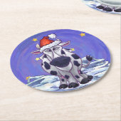 Koe kerst ronde kartonnen onderzetter (Gebogen)