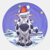 Koe kerst ronde sticker (Voorkant)