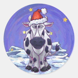Koe kerst ronde sticker