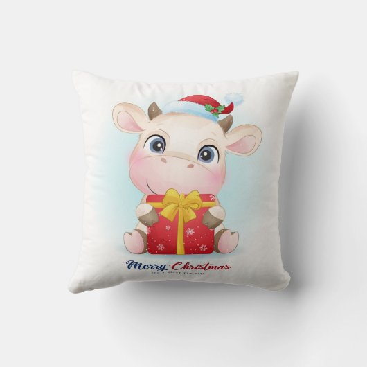 Koe kerst Waterverf Kute kerst Kussen (Achterkant)