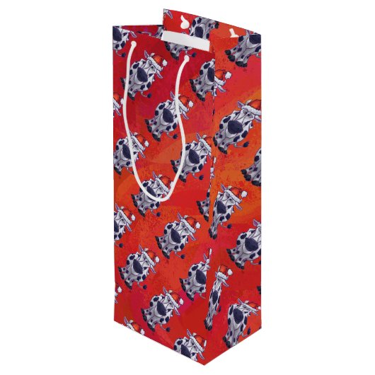 Koe kerst wijn cadeautas (Achterkant Gekanteld)