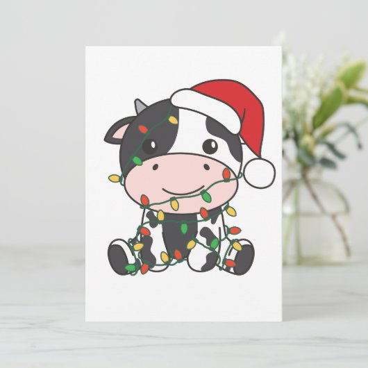Koe Kerst Winter Dieren Vakantie Koeien Feestdagenkaart (Staand voorkant)