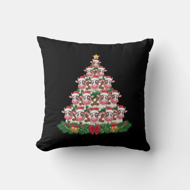 Koe Kerstboom Grappige Koe Liefhebber Koe Kerstmis Kussen (Voorkant)