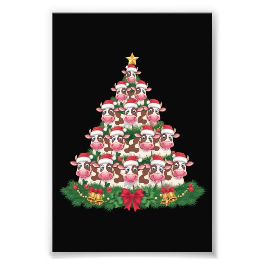 Koe Kerstboom Grappige Koe Lover Koe Xmas Foto Afdruk (Voorkant)