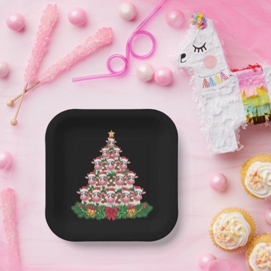 Koe Kerstboom Grappige Koe Lover Koe Xmas Papieren Bordje (Feest)