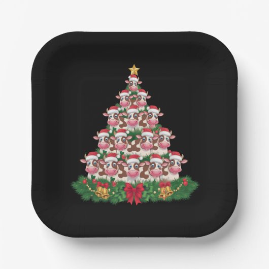 Koe Kerstboom Grappige Koe Lover Koe Xmas Papieren Bordje (Voorkant)