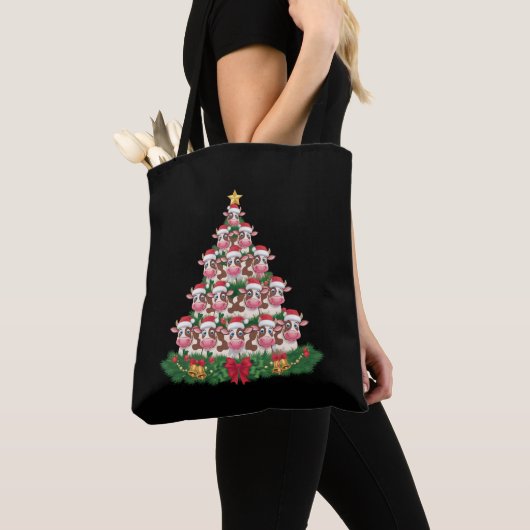 Koe Kerstboom Grappige Koe Lover Koe Xmas Tote Bag (Dichtbij)