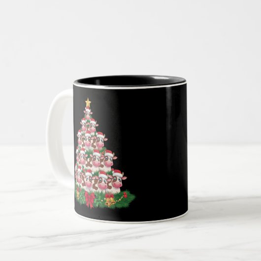 Koe Kerstboom Grappige Koe Lover Koe Xmas Tweekleurige Koffiemok (Voorkant links)
