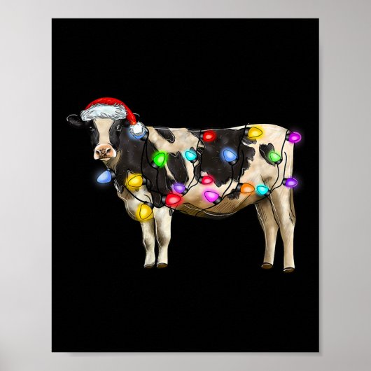 Koe Kerstdag Xmas Koe Rendier Kerstman Hoed Kerstm Poster (Voorkant)