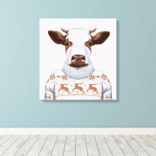 Koe kerstkeuken canvas afdruk (Insitu (Houten vloer))