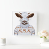 Koe kerstkeuken vierkante klok (Huis)