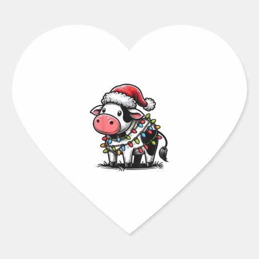 Koe kerstkleding voor kinderen hart sticker (Voorkant)