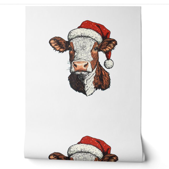 Koe kerstman kerstmis behang (Afrollen)