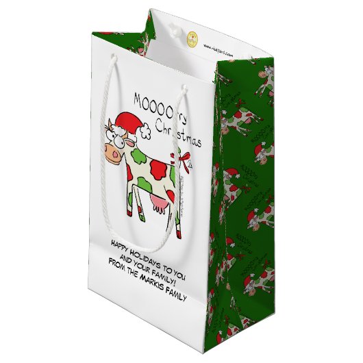 Koe Kerstmis Kinder Klein Cadeauzakje (Voorkant Gekanteld)