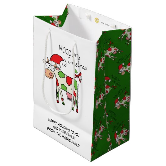 Koe Kerstmis Kinder Medium Cadeauzakje (Voorkant Gekanteld)