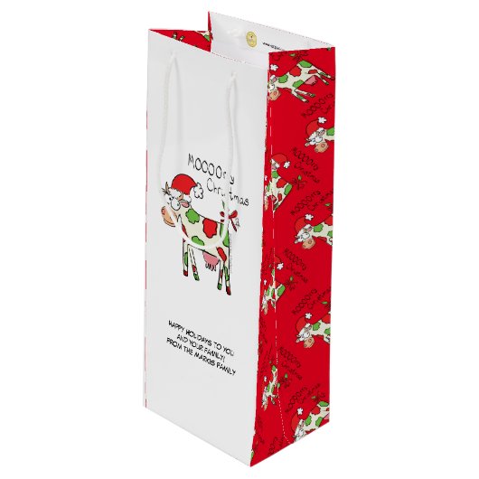 Koe Kerstmis Kinder Wijn Cadeautas (Voorkant Gekanteld)