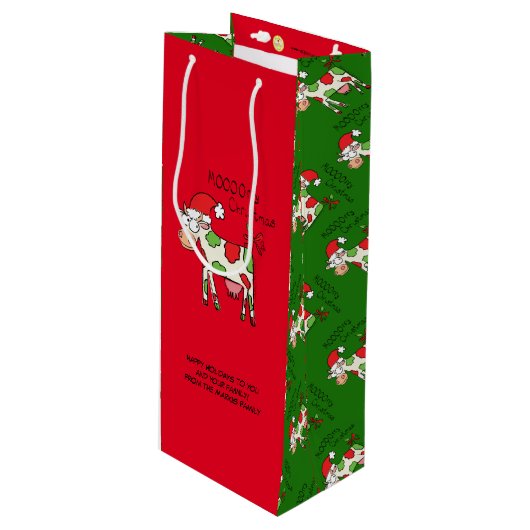 Koe Kerstmis Kinder Wijn Cadeautas (Voorkant Gekanteld)