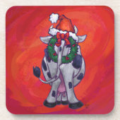 Koe Kerstmis op de rode vloer Drankjes Onderzetter (Voorkant)