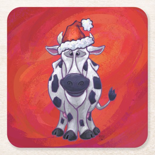 Koe Kerstmis op de rode vloer Kartonnen Onderzetters (Voorkant)