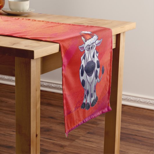 Koe Kerstmis op de rode vloer Korte Tafelloper (Voorbeeld)