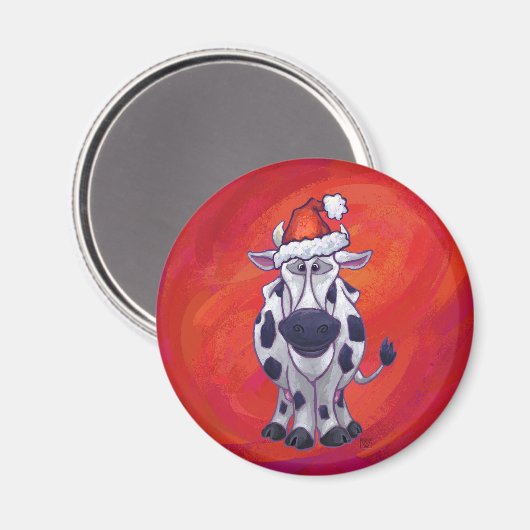 Koe Kerstmis op de rode vloer Magneet (Voorkant / Achterkant)