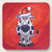 Koe Kerstmis op de rode vloer Onderzetter (Voorkant)