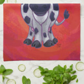 Koe Kerstmis op de rode vloer Theedoek (Gevouwen)