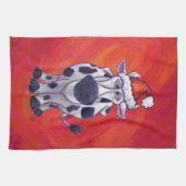 Koe Kerstmis op de rode vloer Theedoek (Horizontaal)