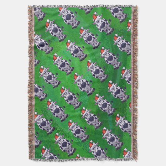 Koe Kerstmis op groen Deken (Voorkant Verticaal)