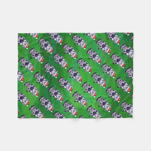 Koe Kerstmis op groen Fleece Deken (Voorkant (Horizontaal))