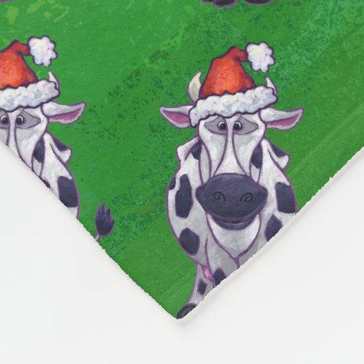 Koe Kerstmis op groen Fleece Deken (Hoek)