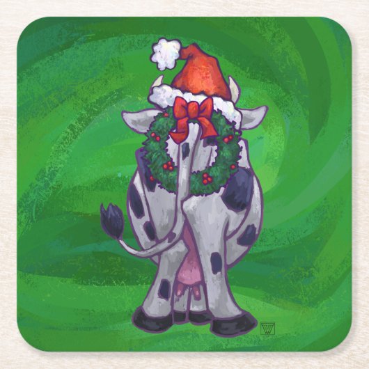 Koe Kerstmis op groen Kartonnen Onderzetters (Voorkant)