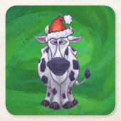 Koe Kerstmis op groen Kartonnen Onderzetters (Voorkant)