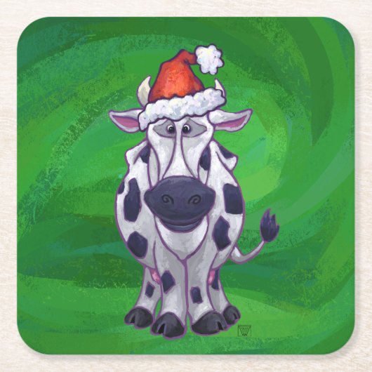 Koe Kerstmis op groen Kartonnen Onderzetters (Voorkant)