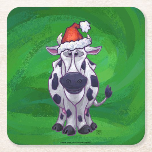 Koe Kerstmis op groen Kartonnen Onderzetters (Voorkant)