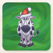 Koe Kerstmis op groen Kartonnen Onderzetters (Voorkant)