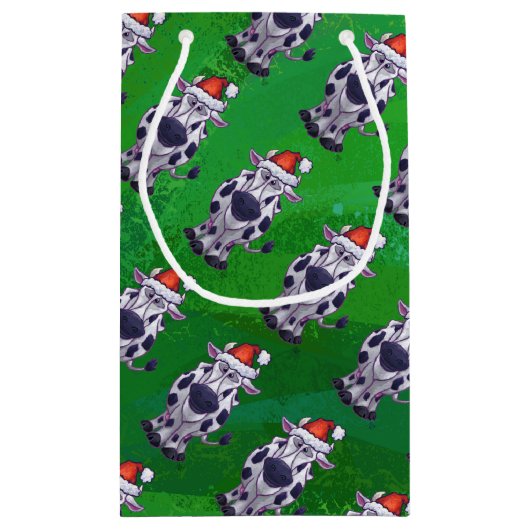 Koe Kerstmis op groen Klein Cadeauzakje (Achterkant)