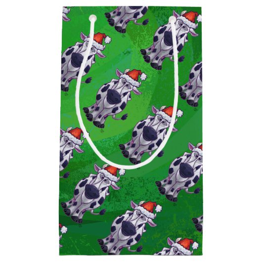 Koe Kerstmis op groen Klein Cadeauzakje (Voorkant)