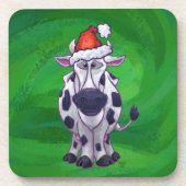 Koe Kerstmis op groen Onderzetter (Voorkant)