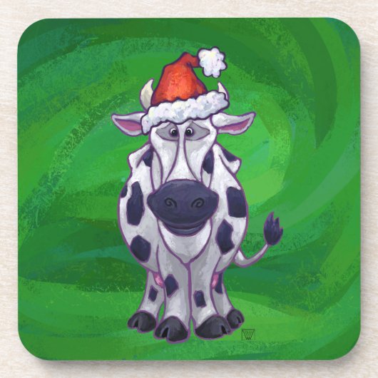 Koe Kerstmis op groen Onderzetter (Voorkant)