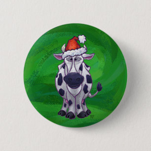 Koe Kerstmis op groen Ronde Button 5,7 Cm