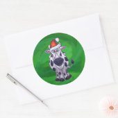 Koe Kerstmis op groen Ronde Sticker (Envelop)