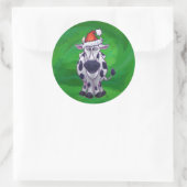 Koe Kerstmis op groen Ronde Sticker (Tas)