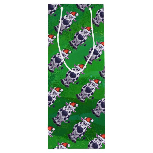 Koe Kerstmis op groen Wijn Cadeautas (Achterkant)