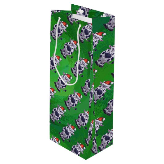 Koe Kerstmis op groen Wijn Cadeautas (Voorkant Gekanteld)