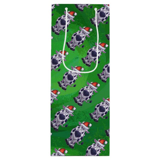 Koe Kerstmis op groen Wijn Cadeautas (Voorkant)