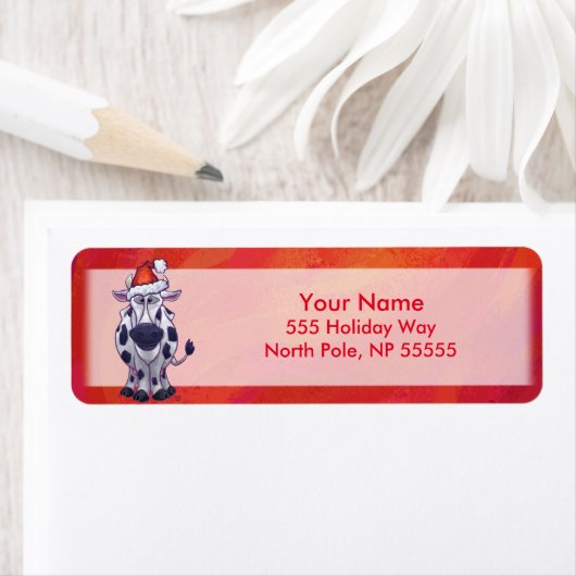 Koe Kerstmis op rood Etiket (Insitu)