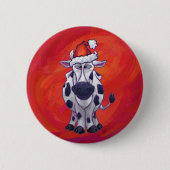 Koe Kerstmis op rood Ronde Button 5,7 Cm (Voorkant)