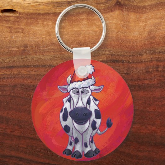 Koe Kerstmis op rood Sleutelhanger (Voorkant)